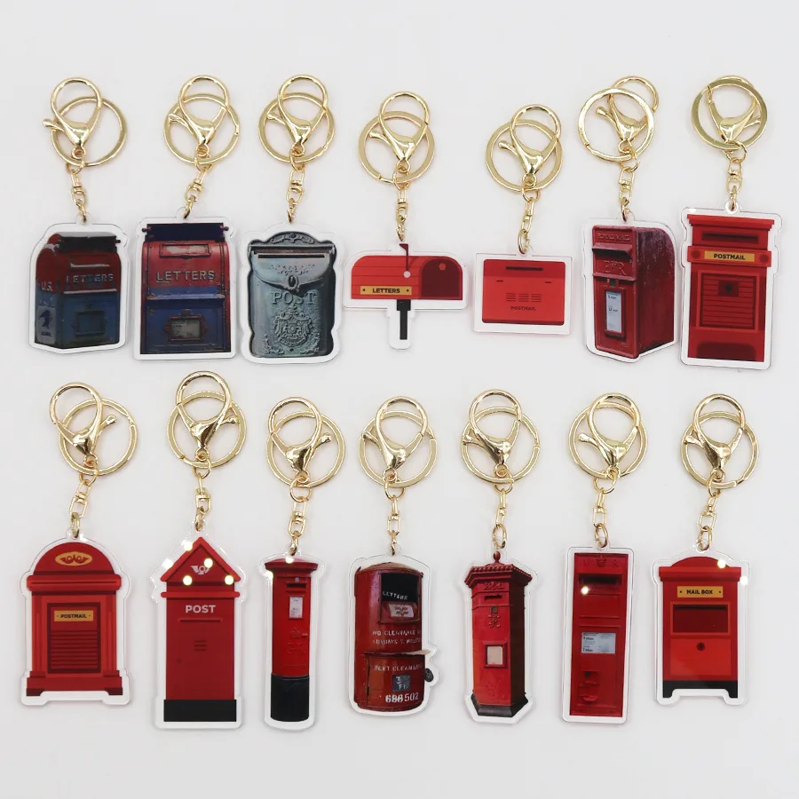 Mail box acrylic keychain post office mailbox stamp box pendant modern envelope box pendant For Men Women Party Gift