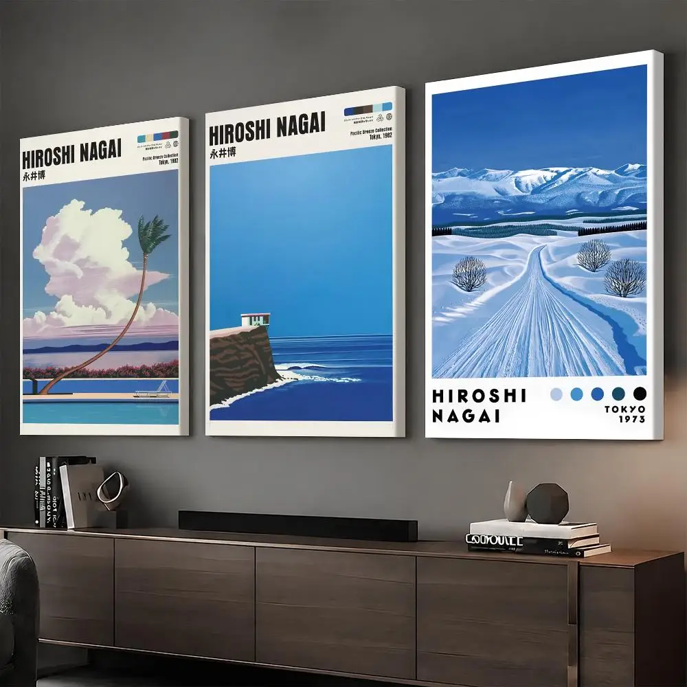 H-Hiroshi Nagai Silent Blue Coast Framed Wall Painting Vintage Framed Wall Art Poster Canvas Elegant Home Decor Painting