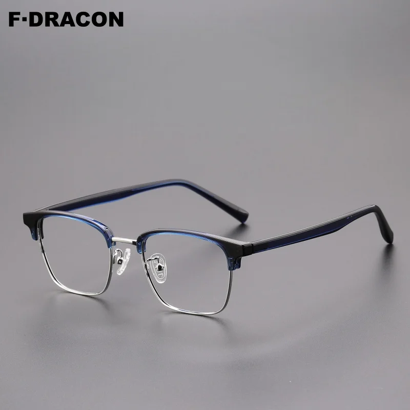 F·DRACON Metal Eyeglass Frame Business Square Half Frame Men's Eyeglass Frame Anti Blue Light Optical Prescription Frame 8902