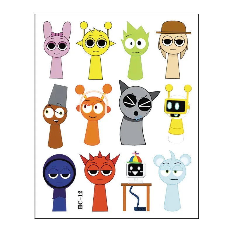 Sprunki Incredibox الطفل لصاقات وشم الكرتون أنيمي نقل المياه المطبوعة الاطفال تأثيري اللعب الكلاسيكية هدية عيد ميلاد المبيعات الساخنة