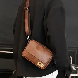 Fashion Men Shoulder Crossbody Bag Small Messenger Bags for Man 2024 Vintage Korean PU Leather Male Handbags Travel Phone Murse