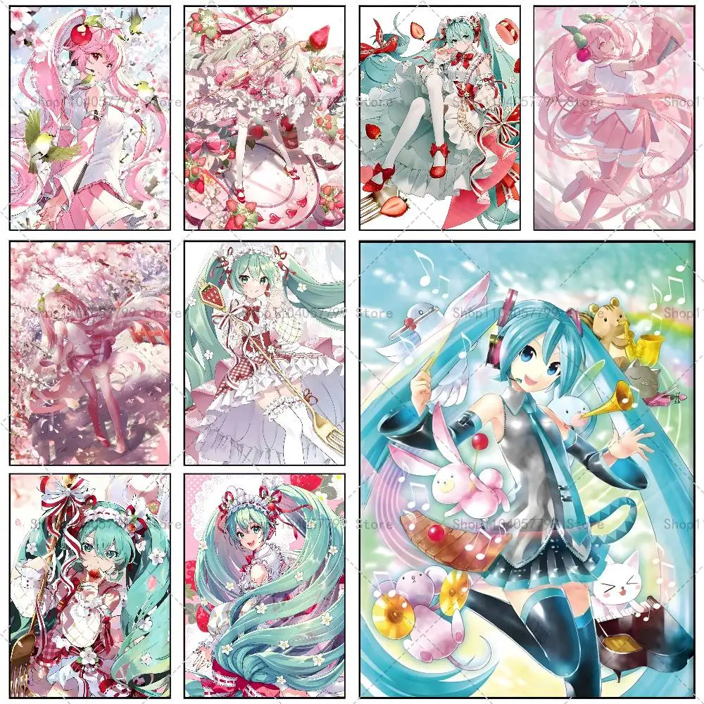 Anime H-Hatsune M-Miku Poster Self-adhesive Wall Mural Art Waterproof Sticker For Bar Room Decor High Quality Print Gift