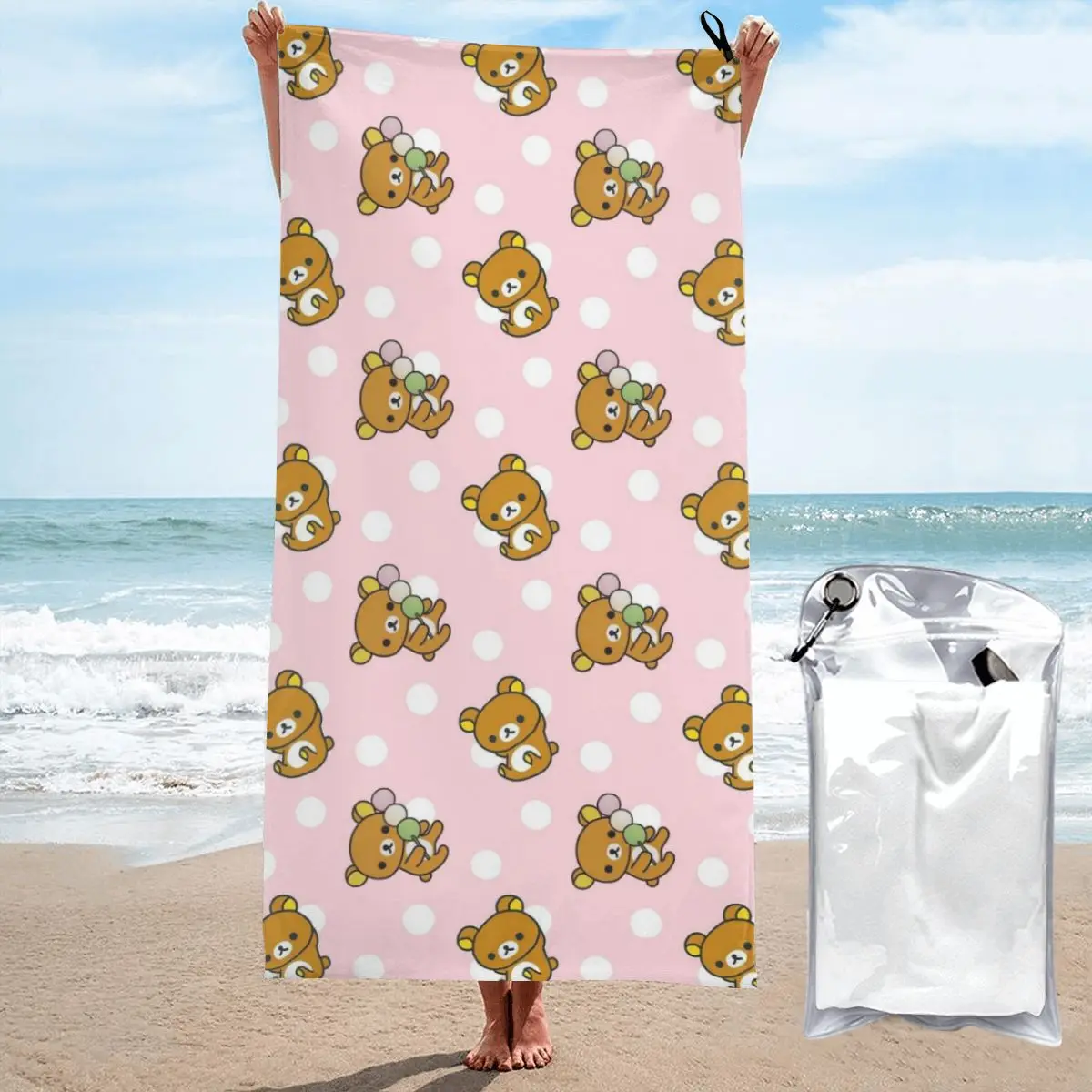 Lazy Bear Rilakkuma Beach Towel Soft Microfiber Quick Dry Absorbent Quick Towels For Mountain Climbing