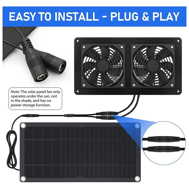 Solar Panel Fans Kit, 10W DC 12V Solar Panel Powered Dual Fan With 6.56Ft/2M Cable, For Chicken Coops, Shed, Dog House