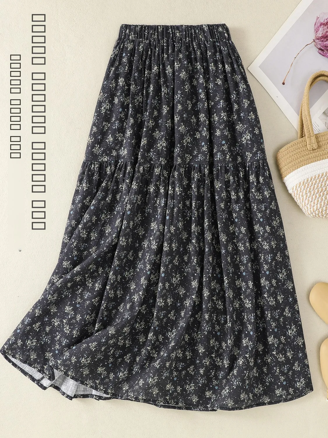 

Ретро-юбка с художественным цветочным принтом, с высокой талией, свободного кроя, на резинке, повседневная, миди, А-силуэт, больших размеров, женская, летняя, модная