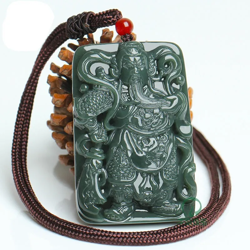Hetian Men, Green Border Guan Gong Jade Pendant, Chain Not Included