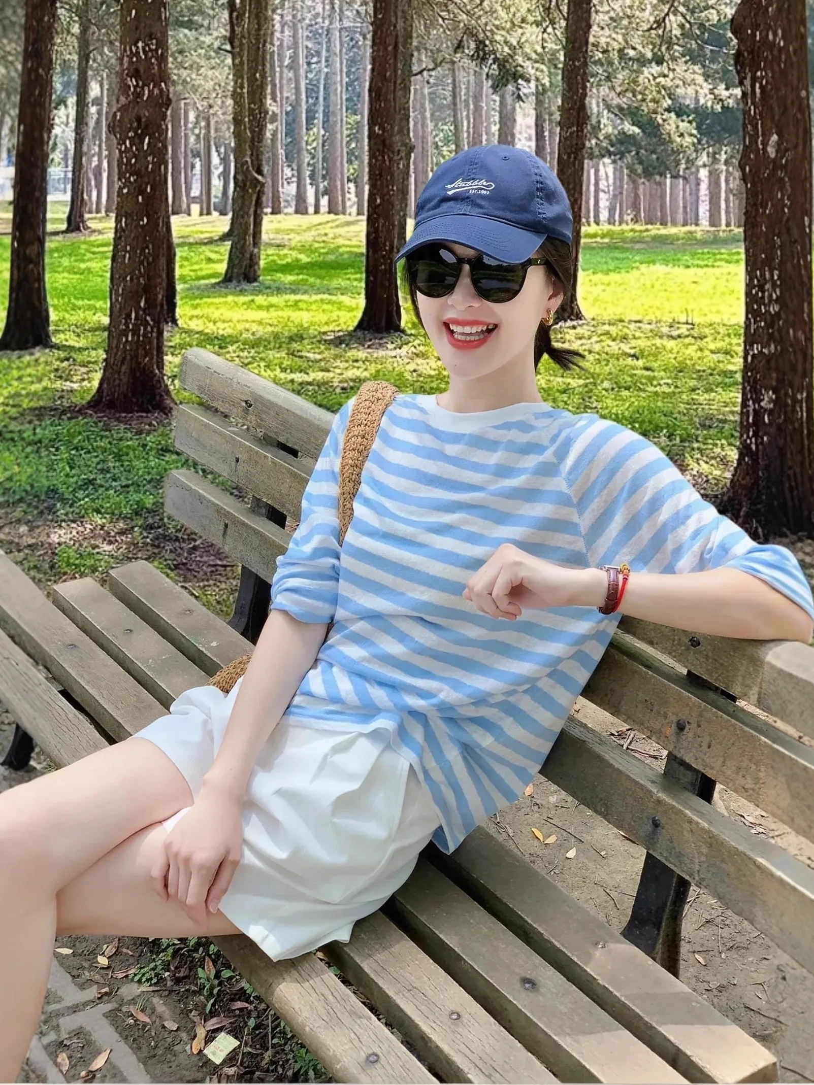 

Summer plus Size Women's Striped Top Wide Leg orts Lazy Sli Two Piece Set Comfortable Loose Fit round Ne Long Sve