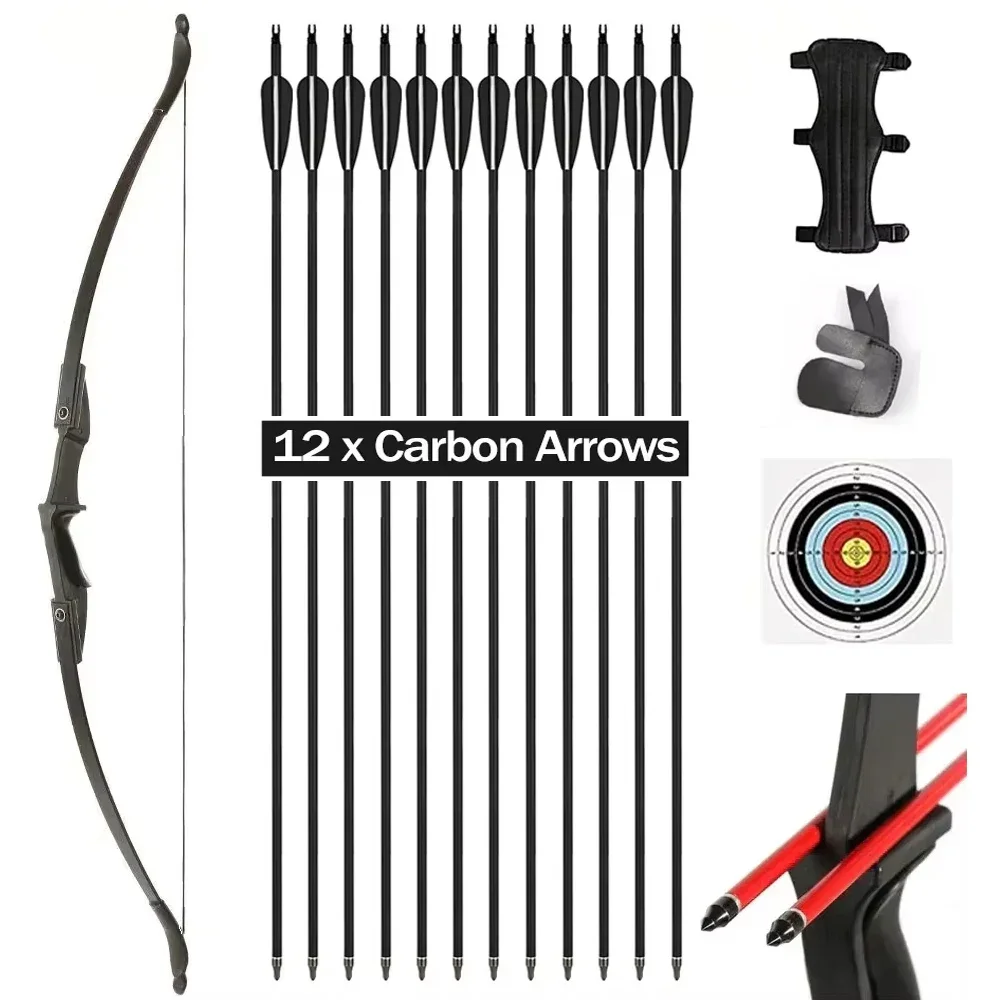 

Toparchery 57Inch Takedown Recurve Bow with 12x Carbon Arrows Finger Savers Recreational Camping Hiking Right Hand Left Hand bow