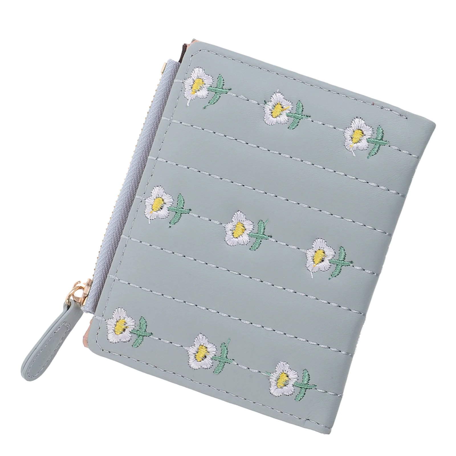 

Small Wallet Women: Embroidered Pu Bifold Coin Purse Card Slots Zipper Pouch Minimalist Travel Wallet For Girls Ladies