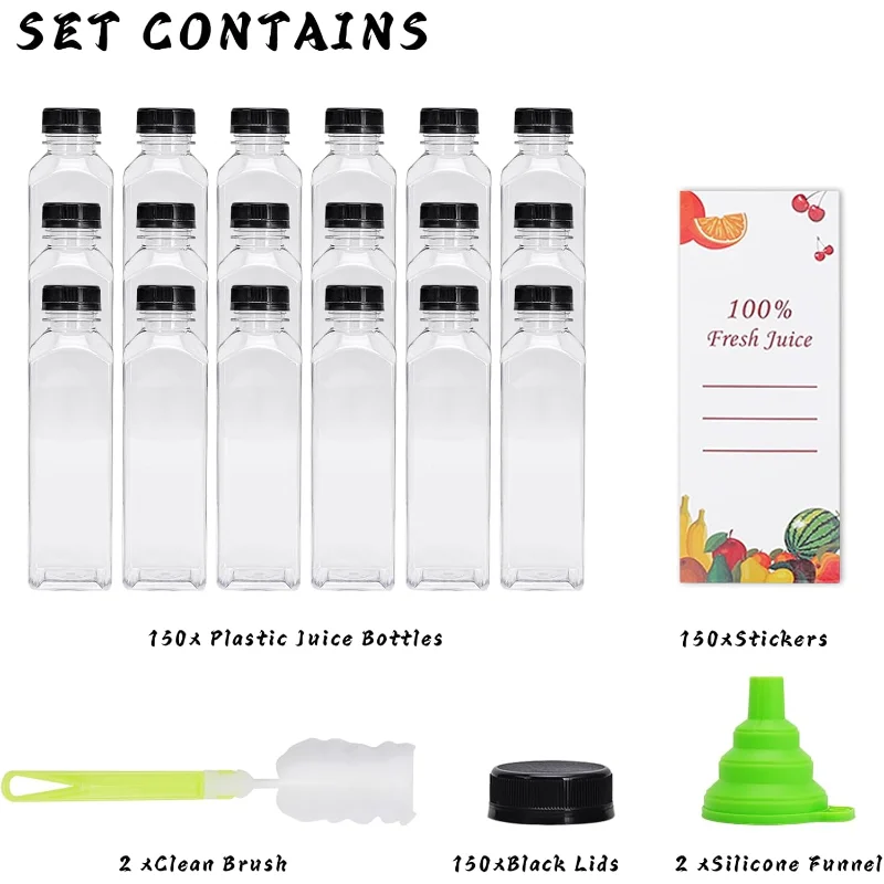 Plastic Juice Bottles 150 pcs 16 oz Empty Plastic Water Bottles with Caps Reusable Clear Beverage Containers for Drinking, Juici image 2