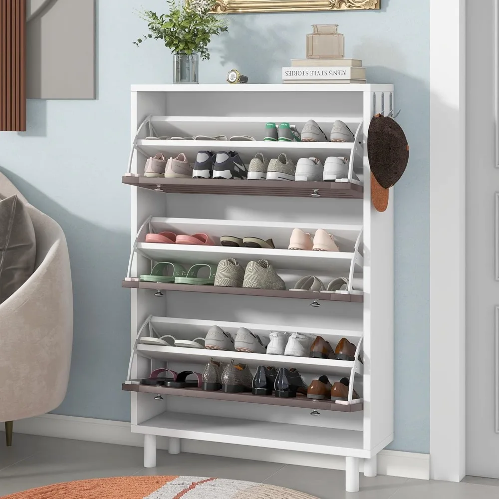 

Shoe Cabinet Slits Design Entryway Organizer with 3 Flip Drawers,White 31.5"D x 9.4"W x 47.6"H Shoe Cabinet