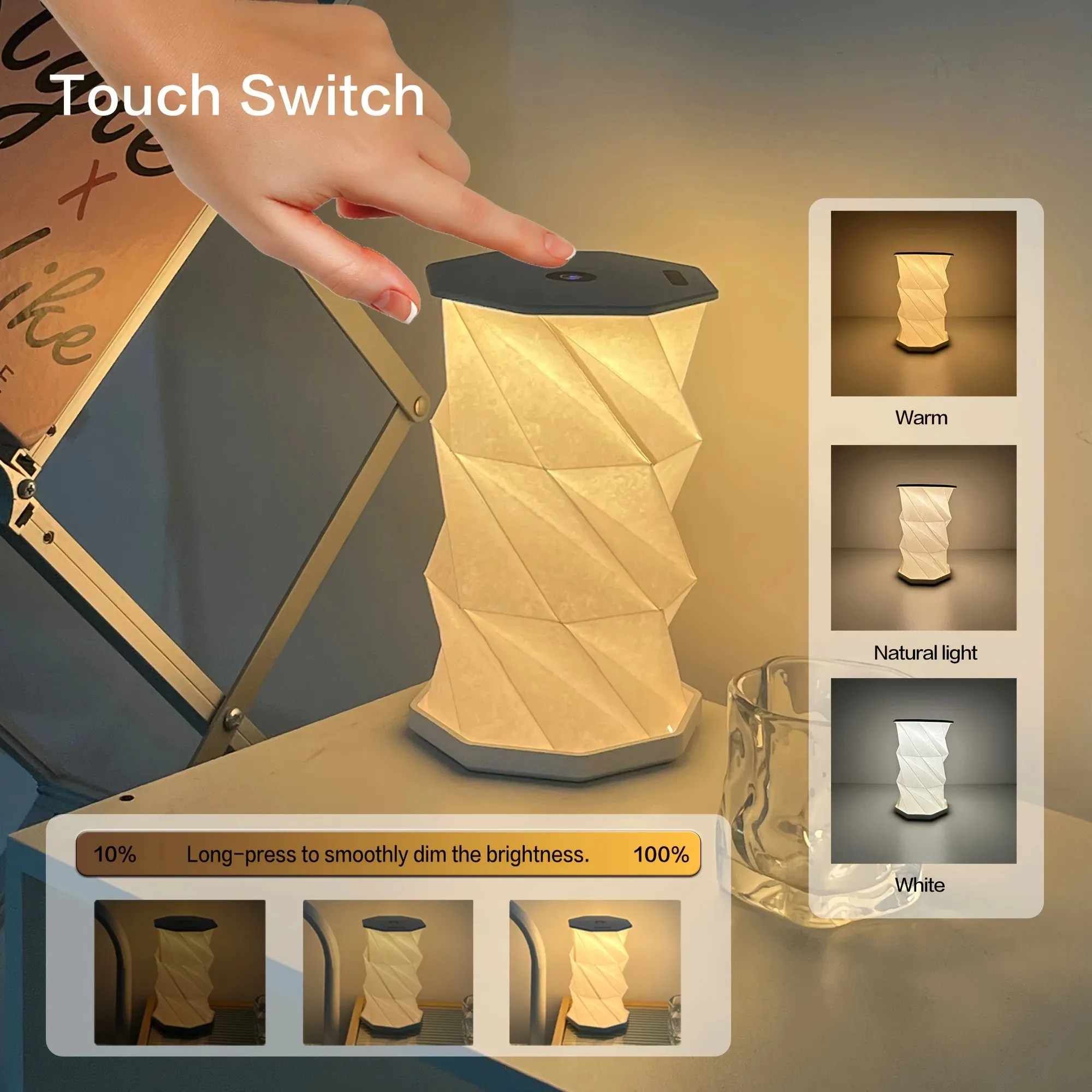 Picture 3: Outdoor Portable Folding Table Lamp Dimmable Paper Lantern for Camping Traveling Tent Night Light Emergency Home Bedroom Decor