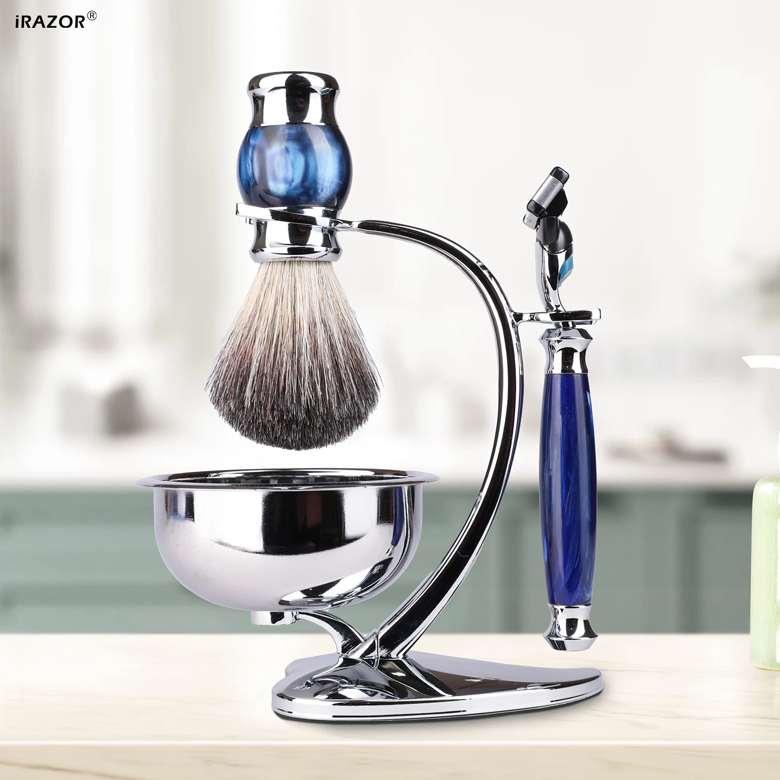 irazor-5-layer-razor-handle-set-blue-resin-pure-hair-brush-heart-soap-bowl-stand-wet-shaving-kit-grooming-tools-for-men