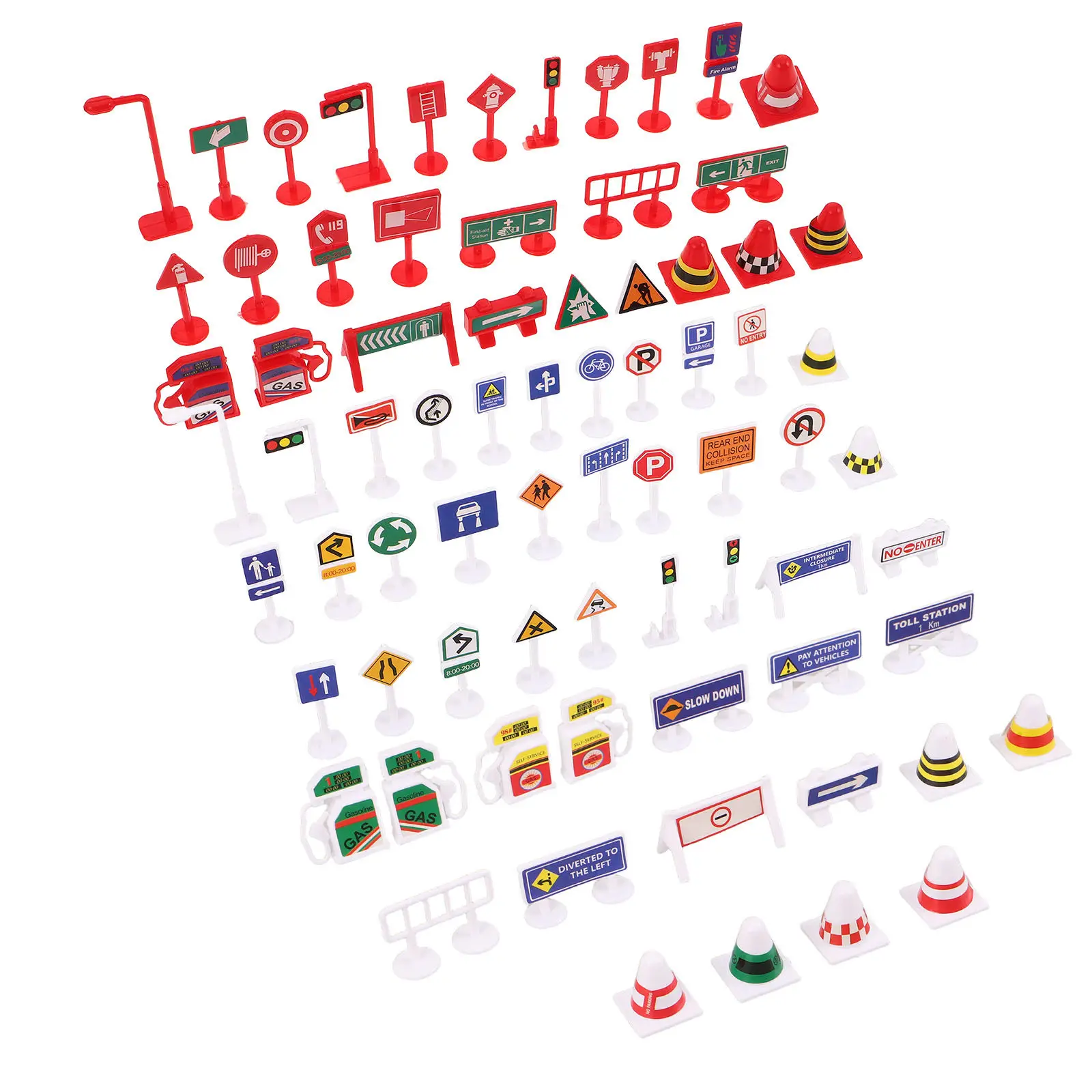 84Pcs Early Education Playset for Kids Traffic Signs Learning Set Realistic Plastic Stop Sign Roadblock Cones Bilingual English
