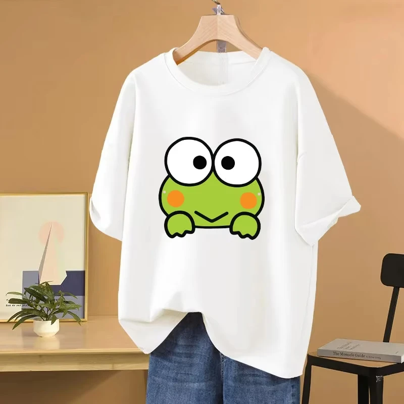 

Keroppi Cartoon Anime Women T-shirt Summer Short Sleeve 100% Cotton Women Tee Shirts Tops 2025 New Fashion Couple Clothes Top