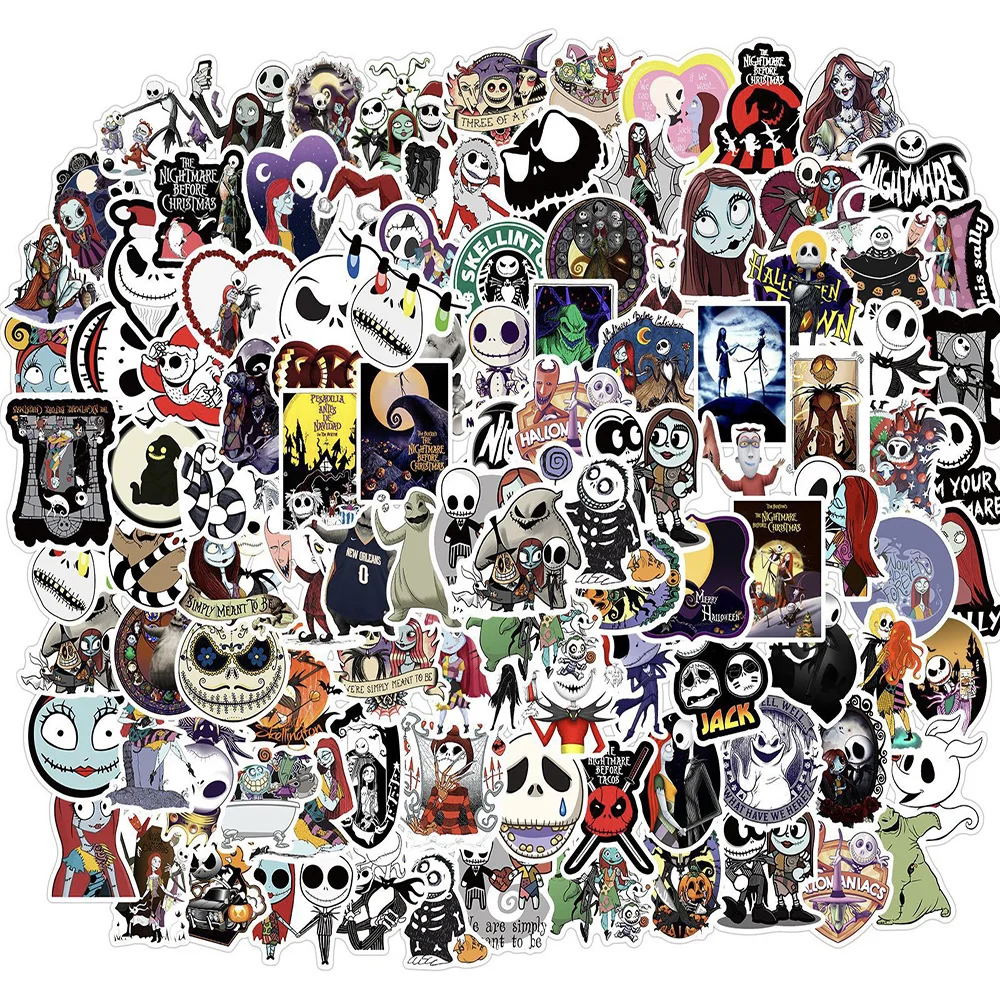 Pegatinas de Disney pesadilla antes de Navidad, pegatinas de Halloween para diario, portátil, equipaje, monopatín, calcomanías divertidas,