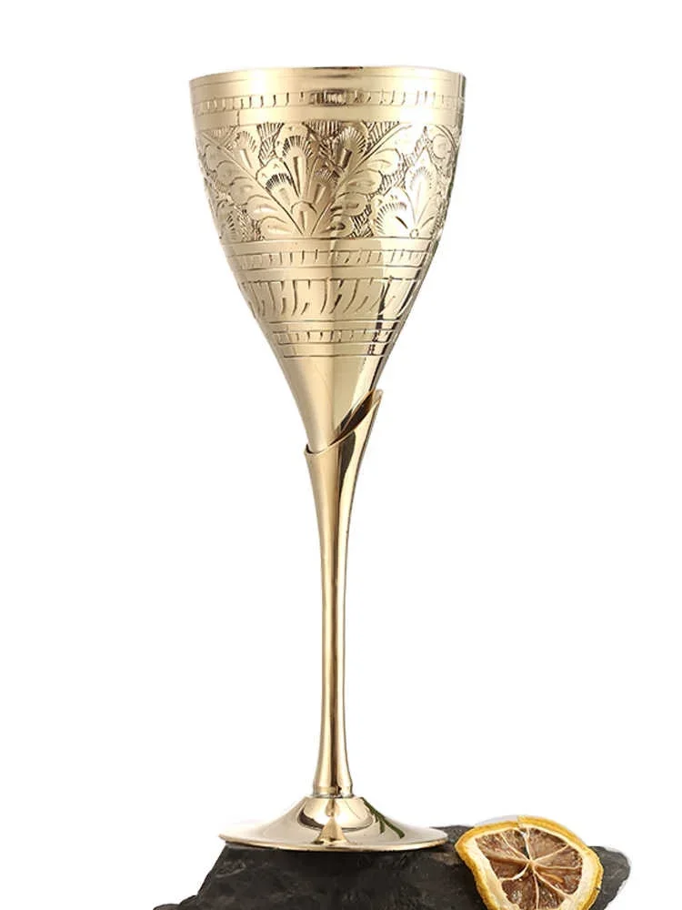 Plated brass tall engraved cup distilled molecular cocktail cup set