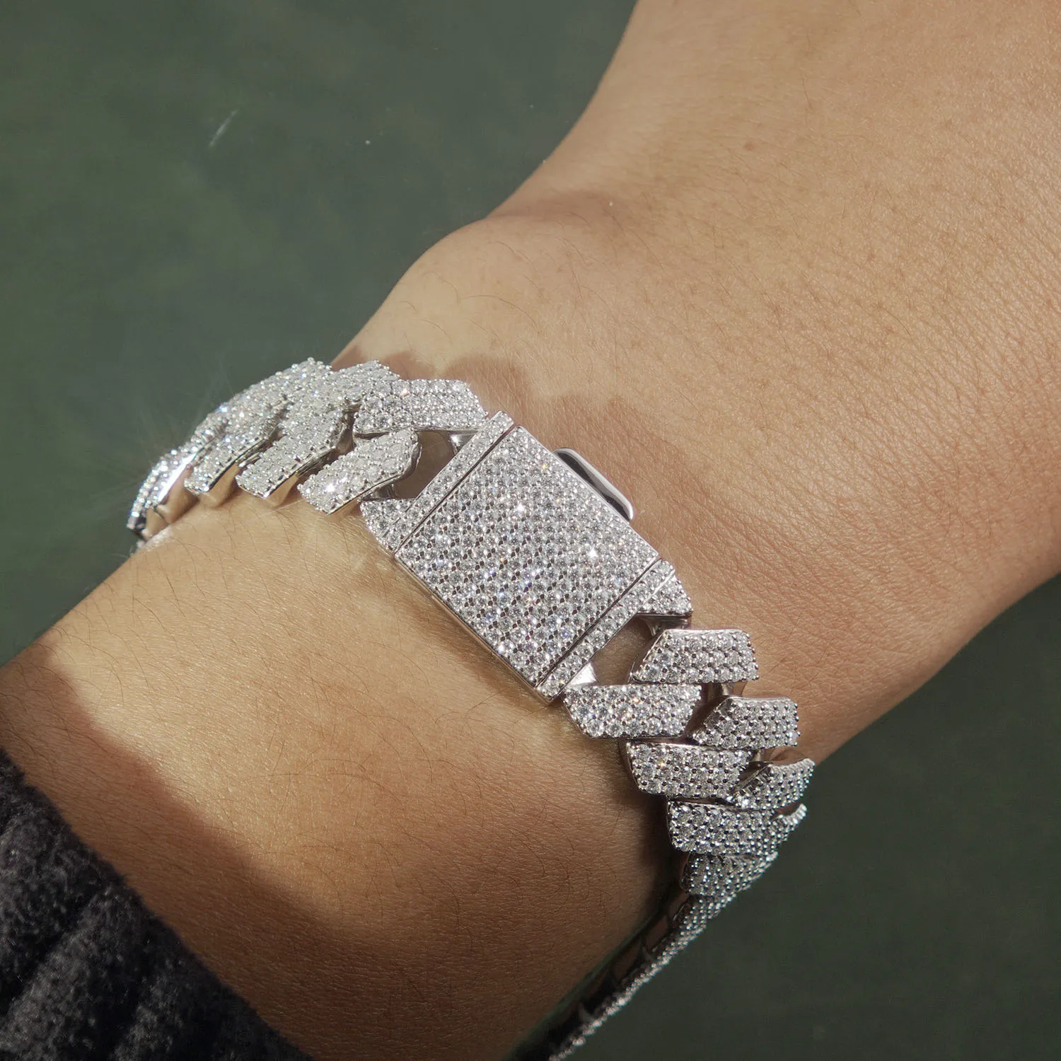 

Классический кубинский браслет-цепочка в Провансе для мужчин, муассанит, серебро, ювелирные изделия в стиле хип-хоп, повседневные три ряда камней, кубинские украшения, подарок