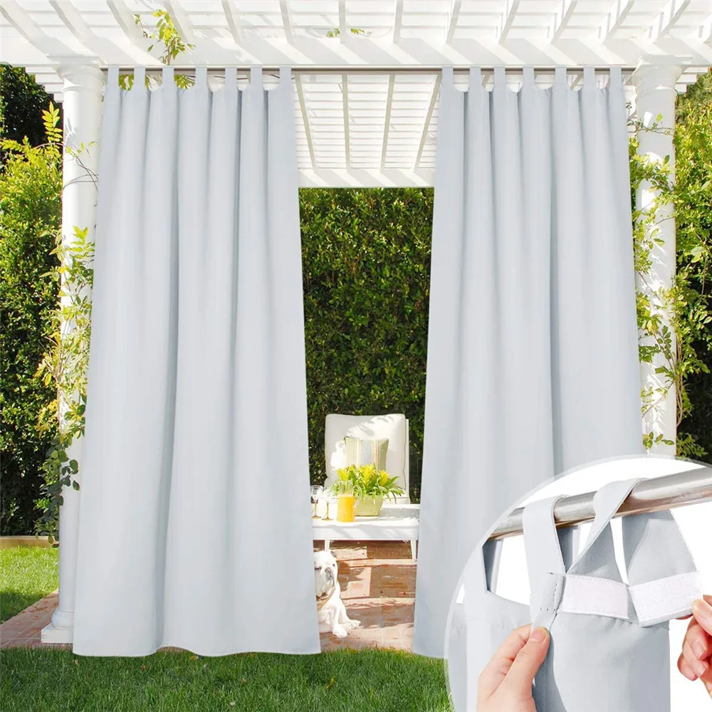 

Waterproof Outdoor Curtain Patio Self-Adhesive Tab Top Blackout Curtains for Porch /Gazebo/Pergola/Cabana and Sun Room Custom