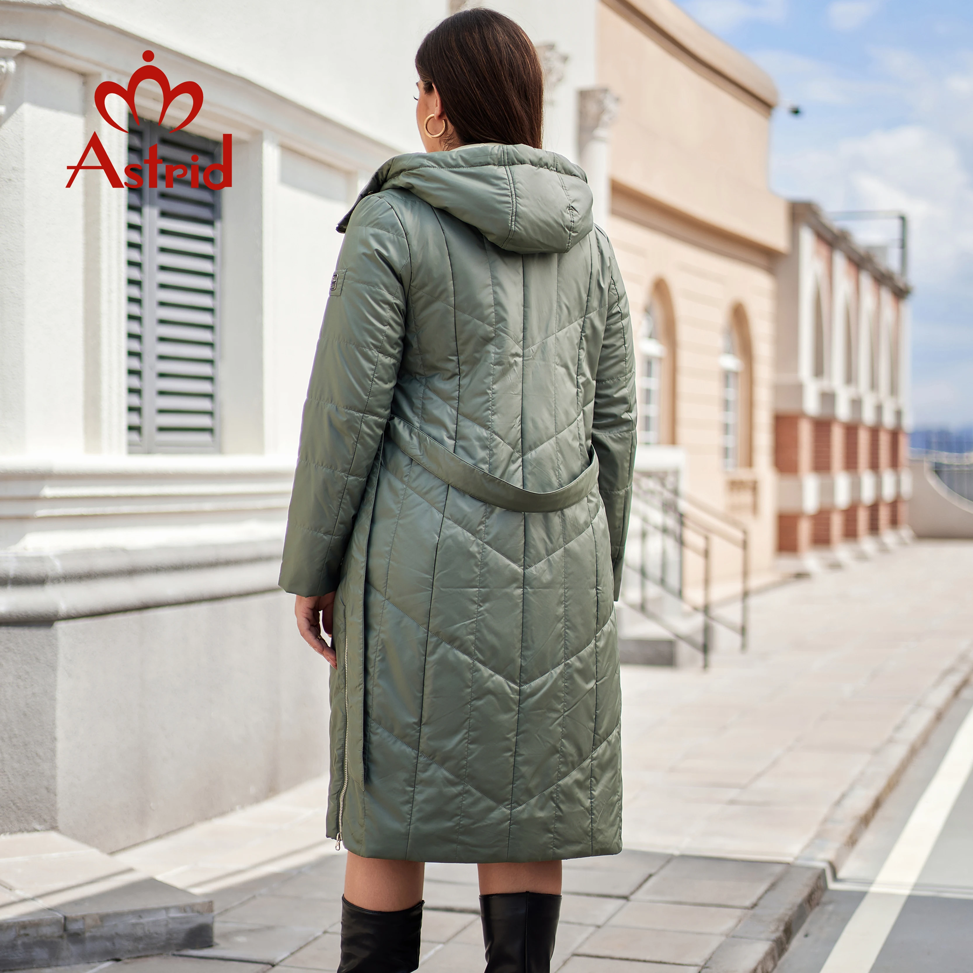 Astrid Dames Herfst Winter Parka Plus Size Vrouw Kleding Lange Vulling Warme Capuchon Dames Gewatteerd Jasje Jassen Riem Split Zoom