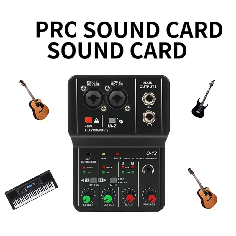 Q12 mini USB MIXER 2 Channels Professional portable Audio Interface sound card console  for Guitar Recording Studio Singing