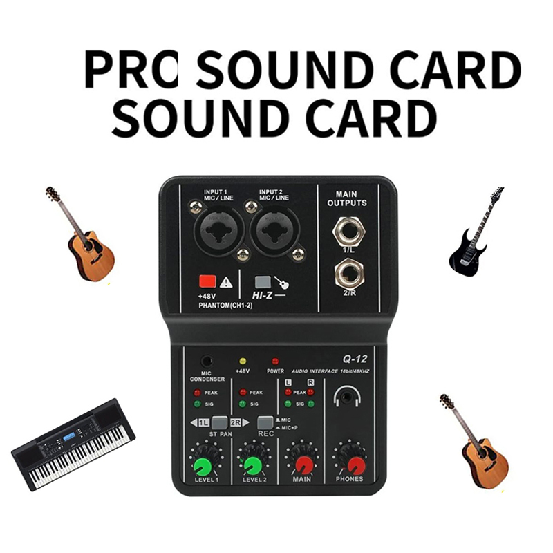  Q12 mini USB MIXER 2 Channels Professional portable Audio Interface sound card console  for Guitar Recording Studio Singing 