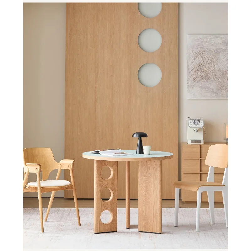 CZ-14 C Minimalist Round Table White Oak Table Small Apartment Solid Wood Dining Table Log Wind Rock Slab