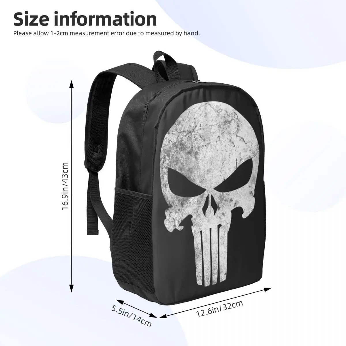 Custom 3D Print Punisher Skull Grunge Backpacks for Girls Boys School College Travel Bags Men Women Bookbag Fits 15 Inch Laptop