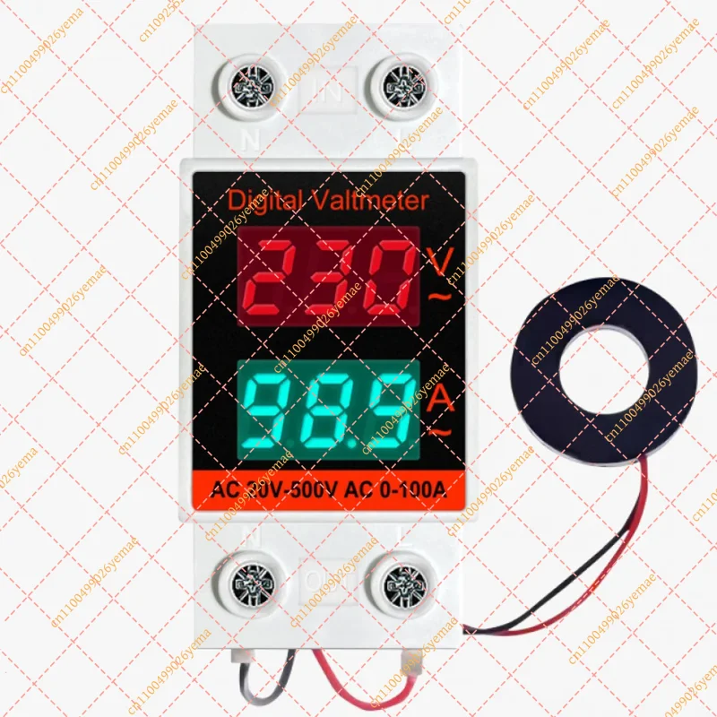 2-in-1 High-Precision 3-Phase Digital Voltage Current Meter, Dual Display Rail Mounted AC 20-500V 0-100A