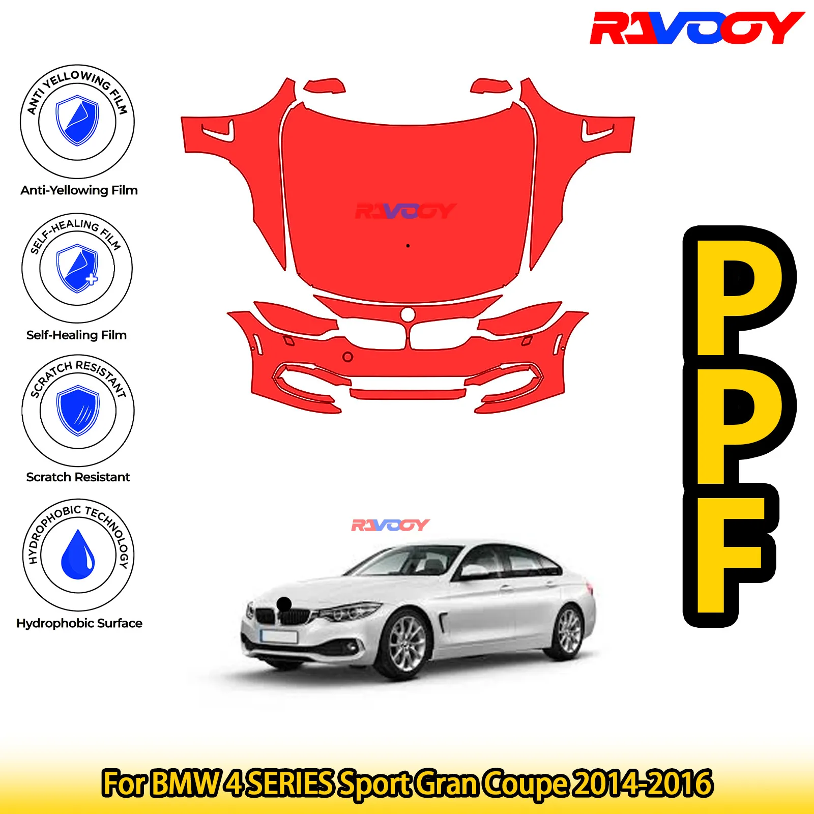 

Для BMW 4 SERIES Sport Gran Coupe 2014-2016, глянцевая матовая черная предварительно вырезанная передняя защитная пленка PPF, комплект