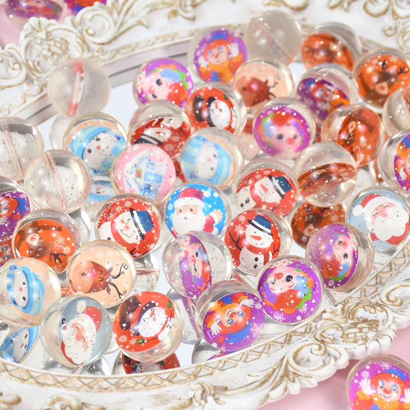 10Pcs 30mm Santa Claus Snowman Elk Jumping Bouncy Ball Clear Rubber Juggling Toys Kids Xmas Holiday Party Favor Christmas Gifts