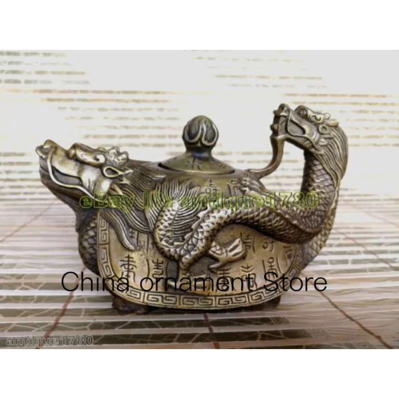 

Antique Bronze Statue Carved Dragon Tortoise turtle Kangxi Teapot Pot flago