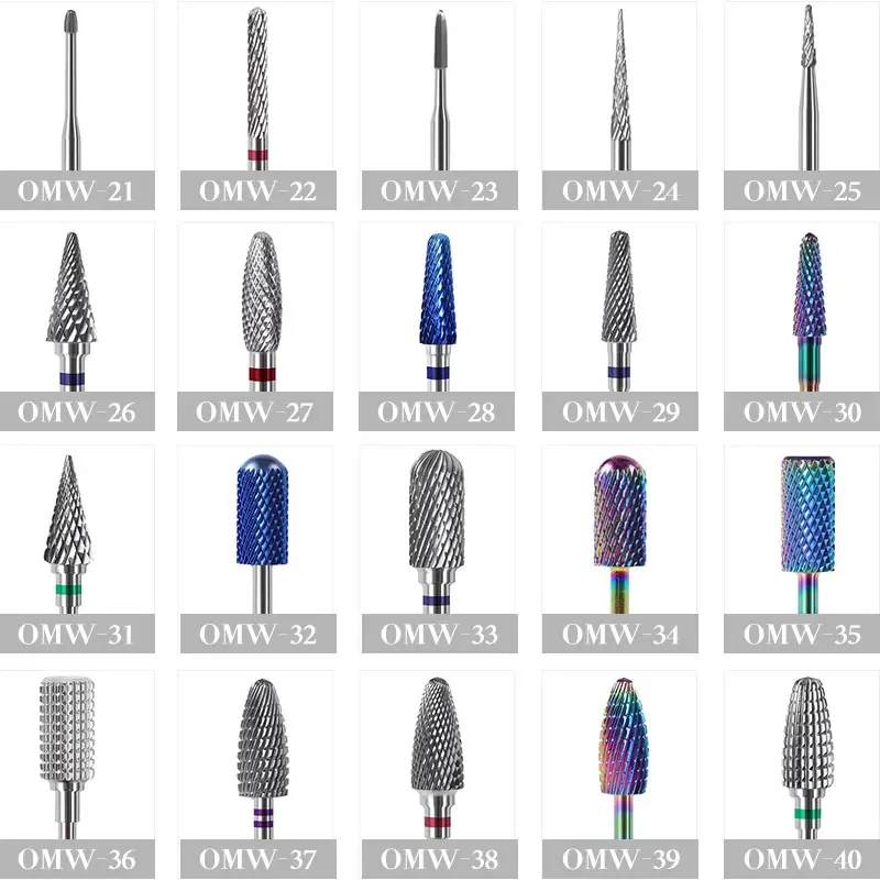 20 Types Tungsten Blue Rainbow Carbide Nail Drill Bit Electric Nail Mills Cutter For Manicure Machine Nail Files Accessories