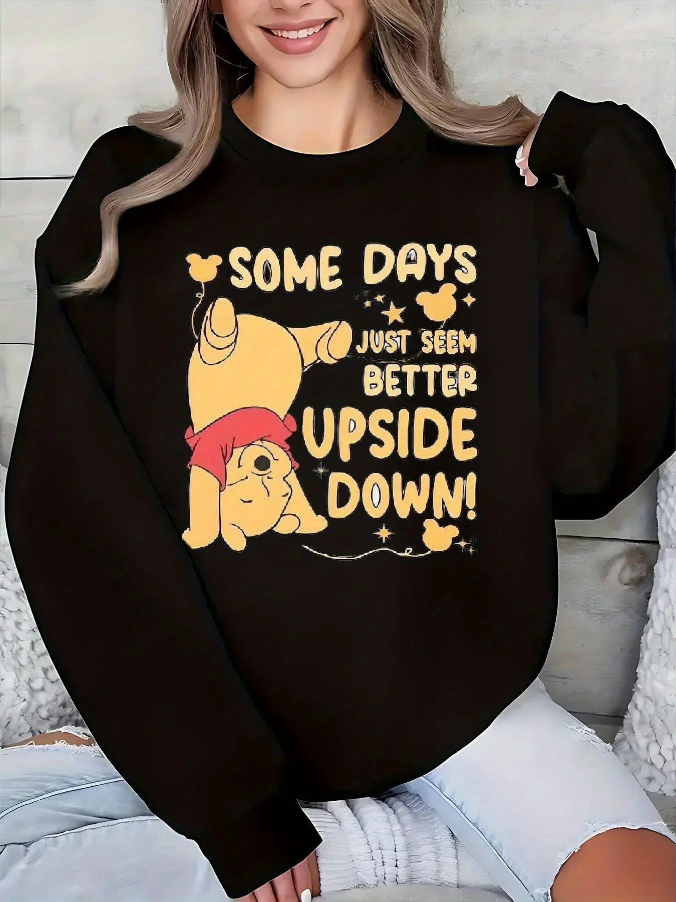 Disney Winnie The Pooh Pullover für Damen, modisch, übergroß, Unisex, Rundhalspullover, Herbst und Winter, Fleece, lässig