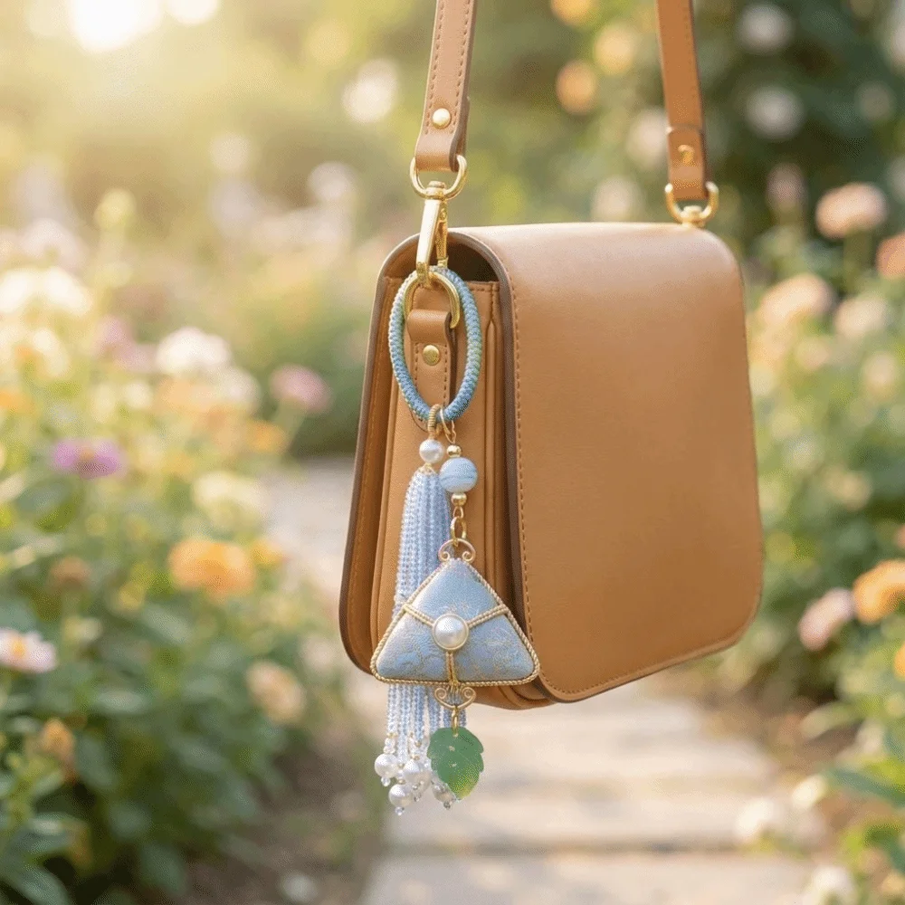 Chinese Style Dragon Boat Festival Pendant Triangular with Tassel Zongzi Doll Pendant Traditional Keychain Pendant