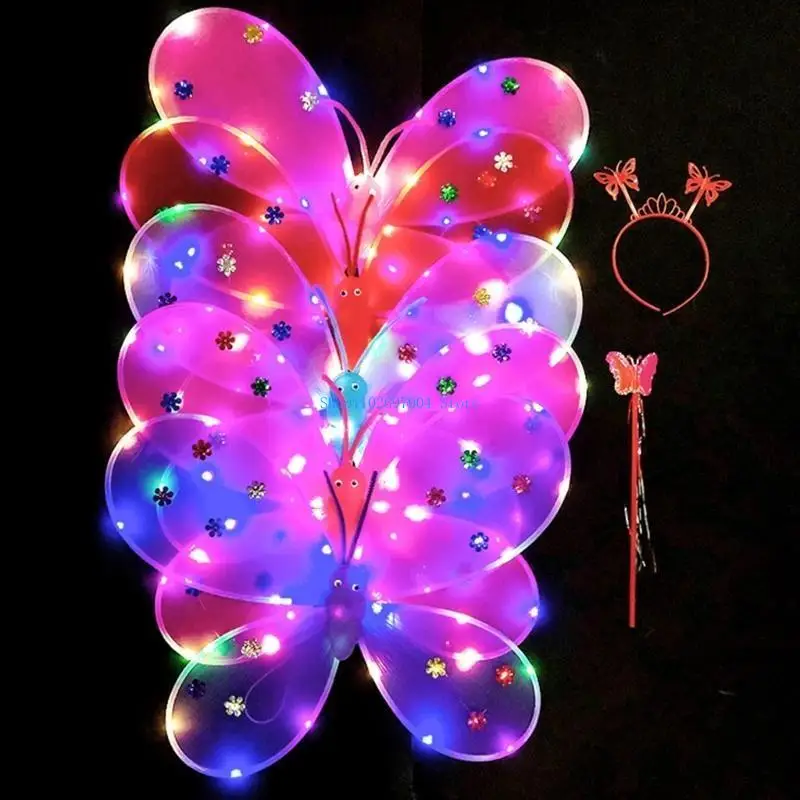 N7YF スパークリングエンジェルウィングドレスアップライトアップドレスアップコスプレ衣装女の子子供用