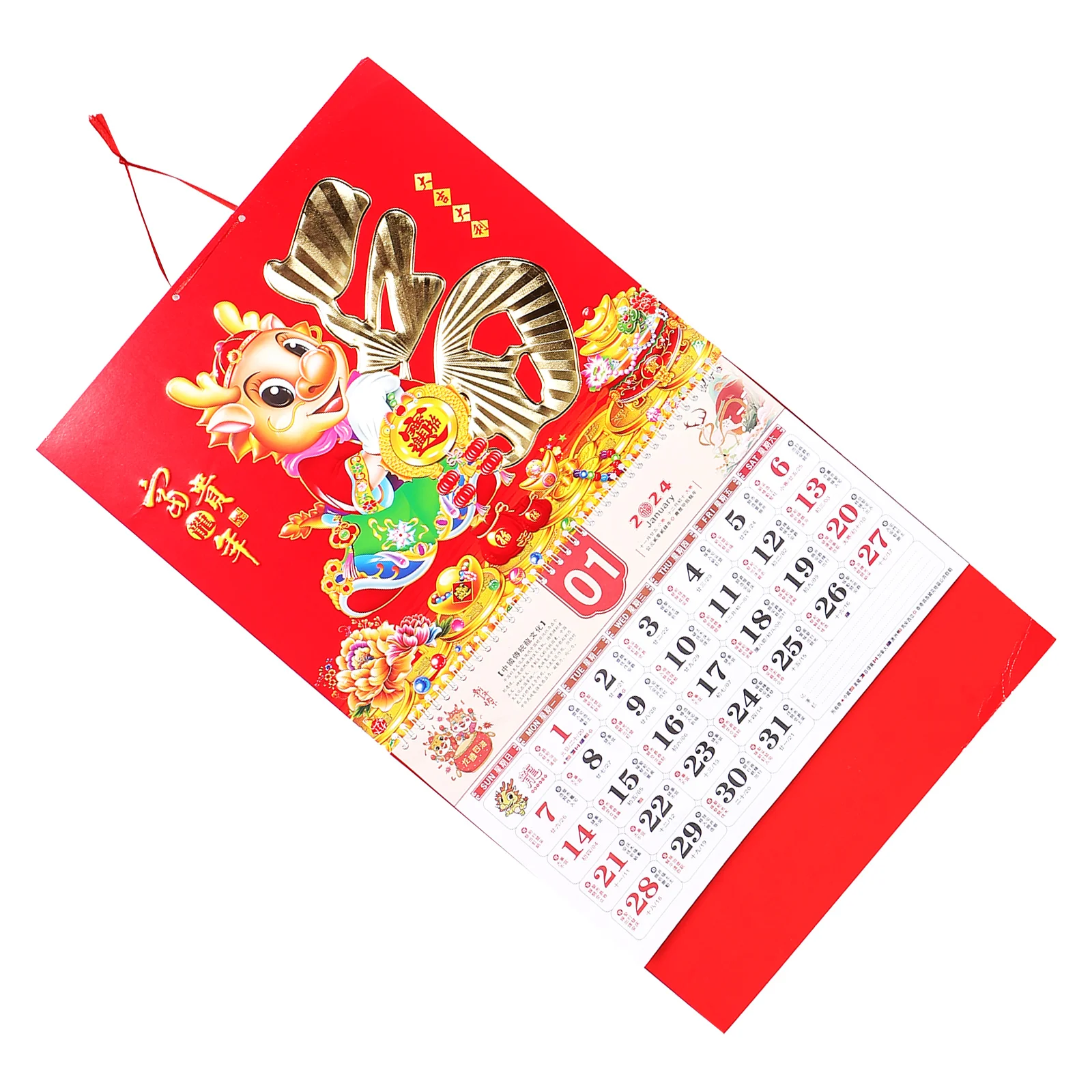 

2024 Dragon Year Wall Calendar Chinese Traditional Lunar Calendar Hanging Decor for Home Office Clear Print Fade-Resistant