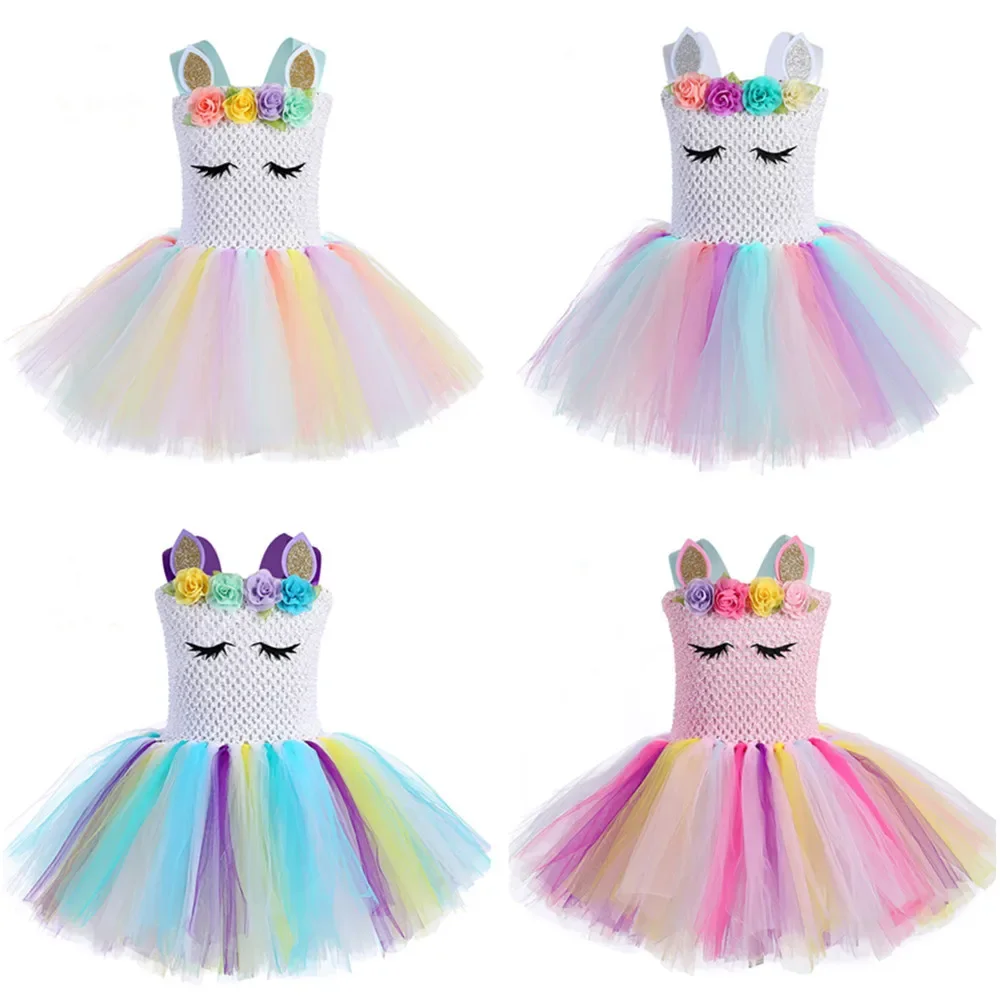 Pastel Unicorn Dresses for Girls Unicorns Costume for Birthday Party Princess Tutu Dress Girl Kids Halloween Cosplay Costumes