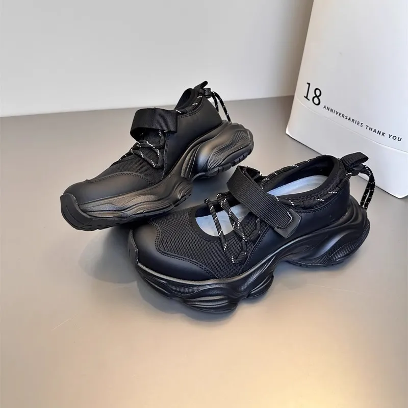 

Women's Breathable Mesh Hollow Out Thick Bottom Casual Sports Shoes Thin Mary Jane Shoes Magic Tape Leisure Sports Shoes