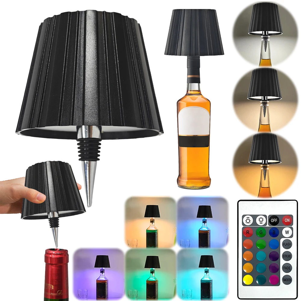 

Wireless Bottle Lamp 3 Color + RGB Wine Bottle Light Rechargeable Decorative Night Light for Any Bottle Bedroom Restaurant & Bar