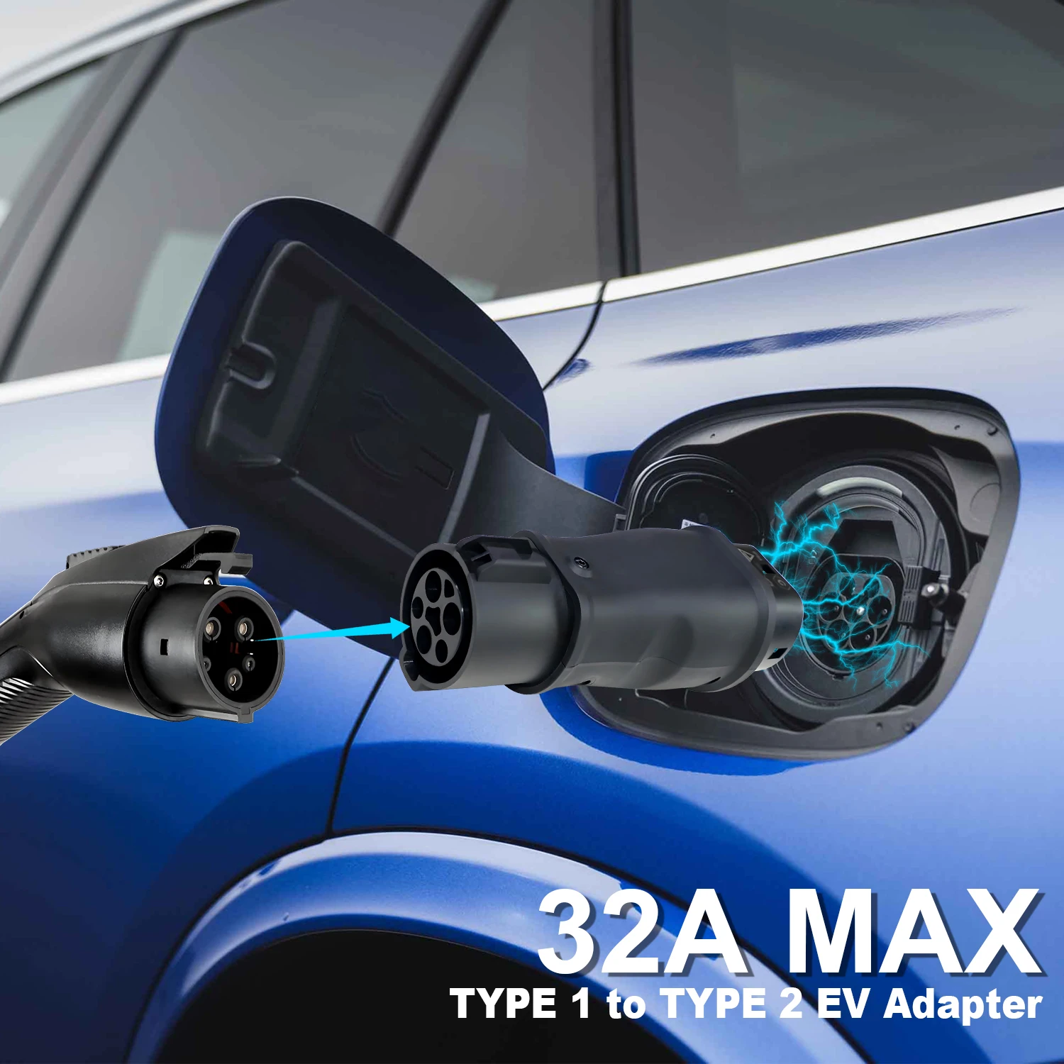Kolanky EV Charger Adaptor 32A 7.2KW SAE J1772 Plug Type 1 To Type 2 Socket Converter For Type 2 Eletric Vehicles Charging Cars