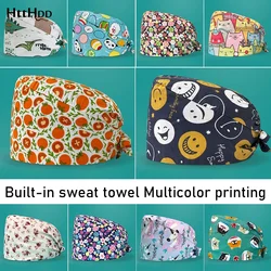 Adjustable Unisex Soft Scrub Cap Cartoon Printing Scrubs Hat Nursing Accessories Surgical Hat Women's and Men Operating Room Hat