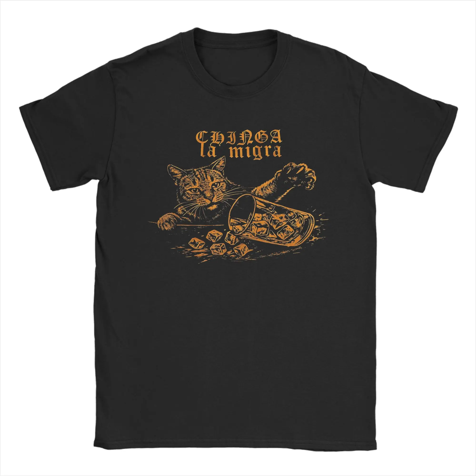 Camiseta Chinga la migra Cat para hombre, ropa de algodón, camisetas de manga corta con cuello redondo, camiseta Original