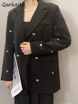 Blazer da donna stile europeo autunno nuova moda bottone singolo decorazione d'amore manica lunga patchwork solido cool ragazze per il tempo libero