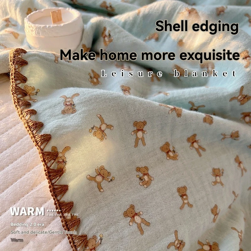 Cartoon Cotton Yarn Blanket, Class A Double-layer Fabric Air Conditioning Quilt, Suitable for Children Adults Home Dorm