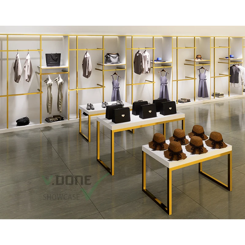 

Customize.Golden Clothing Store Display Stand Boutique Men's Women's Kids Clothing Shop Garment Display Racks Stainless Steel Cl