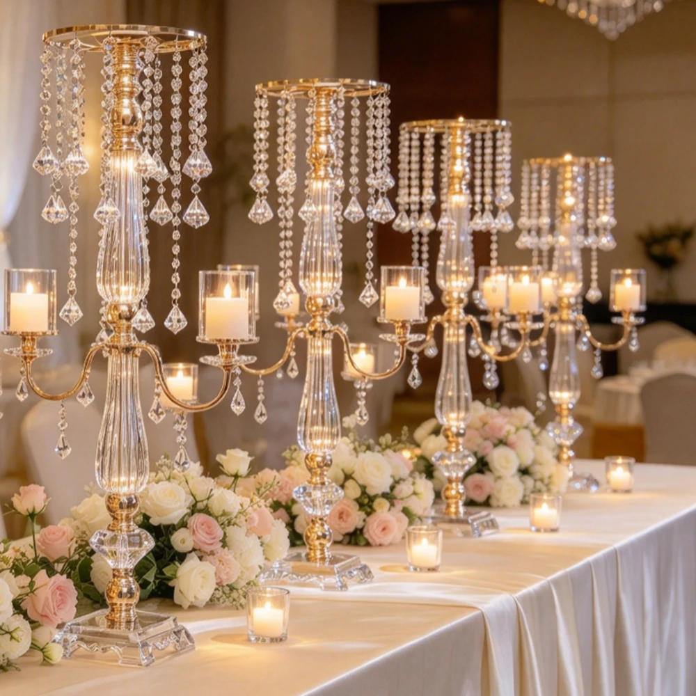 70/80/90/100cm with cup) acrylic Floor Candelabra 4 Arm Crystal Candle Holder Tall Wedding Centerpiece Aisle Banquet Event Decor