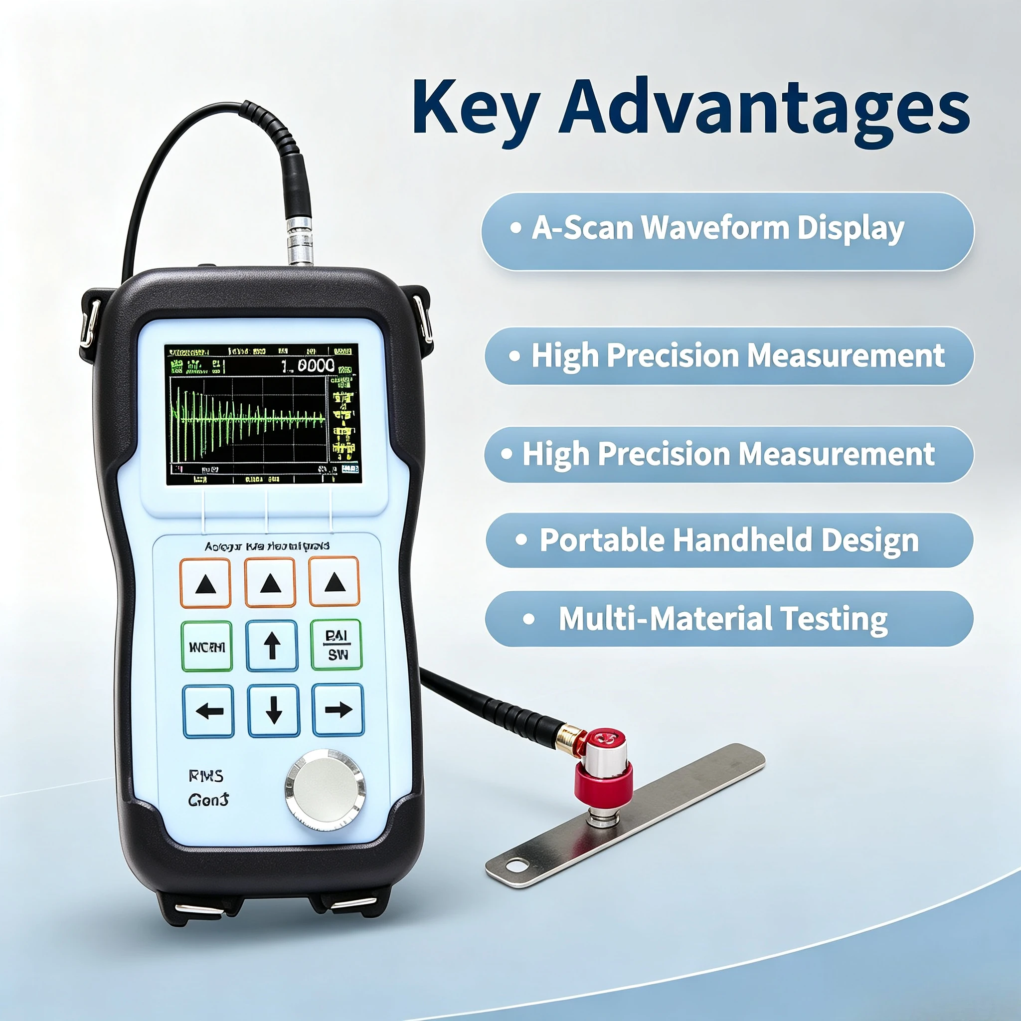 Ultrasonic Thickness Gauge, 0.001mm High Precision Tester, Digital Thickness Measuring Instrument for Steel Plate,Metal Pipe