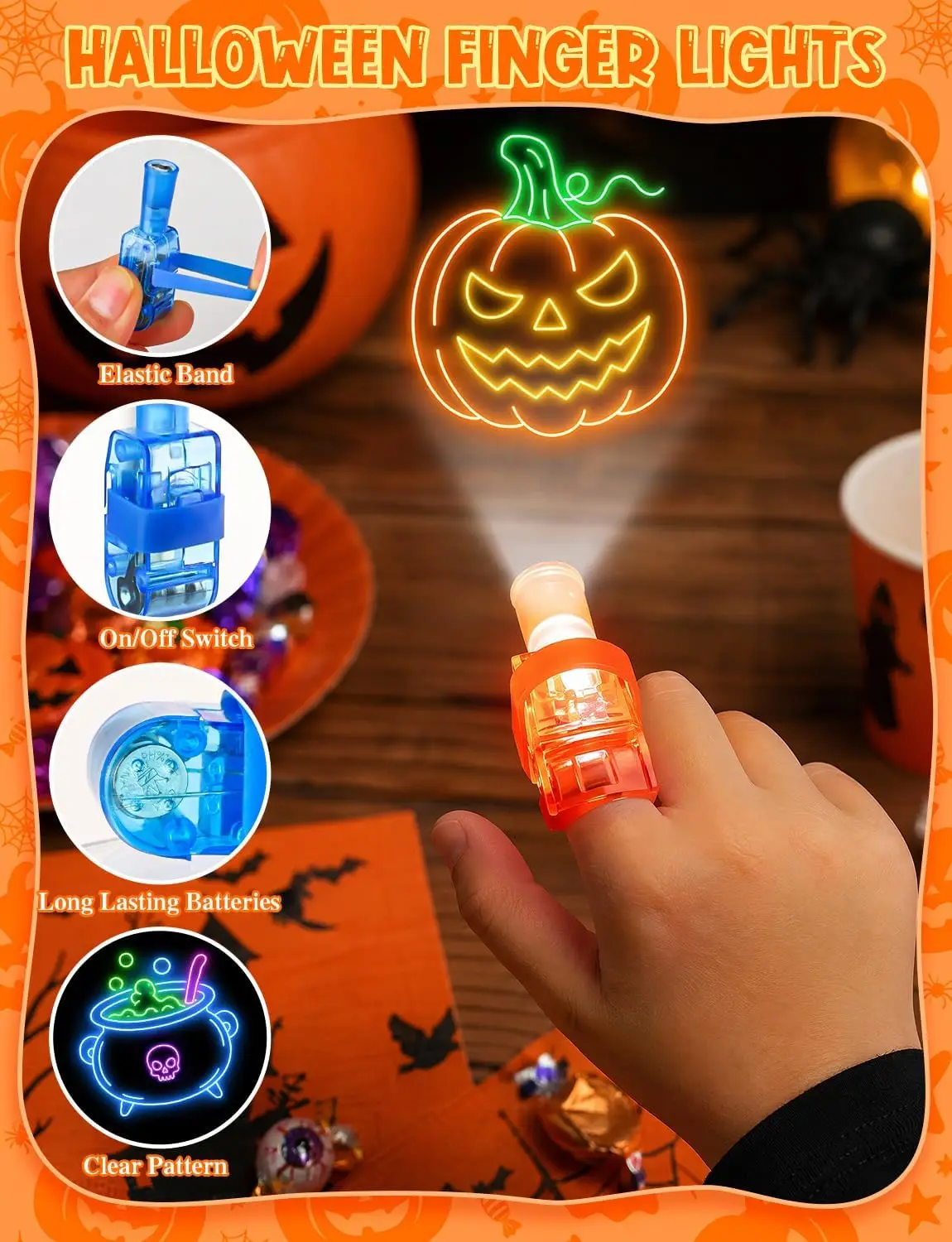 Halloween Finger Lights Glow in the Dark Palm Light Up Toys Trick-or-Treat Goodie Bag Fillers Stuffers Halloween Party Favor