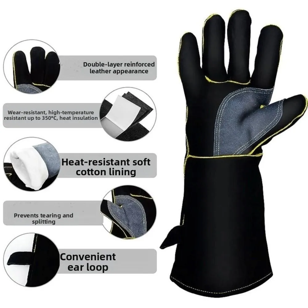 Leather Heat Resistant Gloves High Temperature Resistance Heat Insulation Welding Gloves 14/16 Inch Work Gloves Welding Work